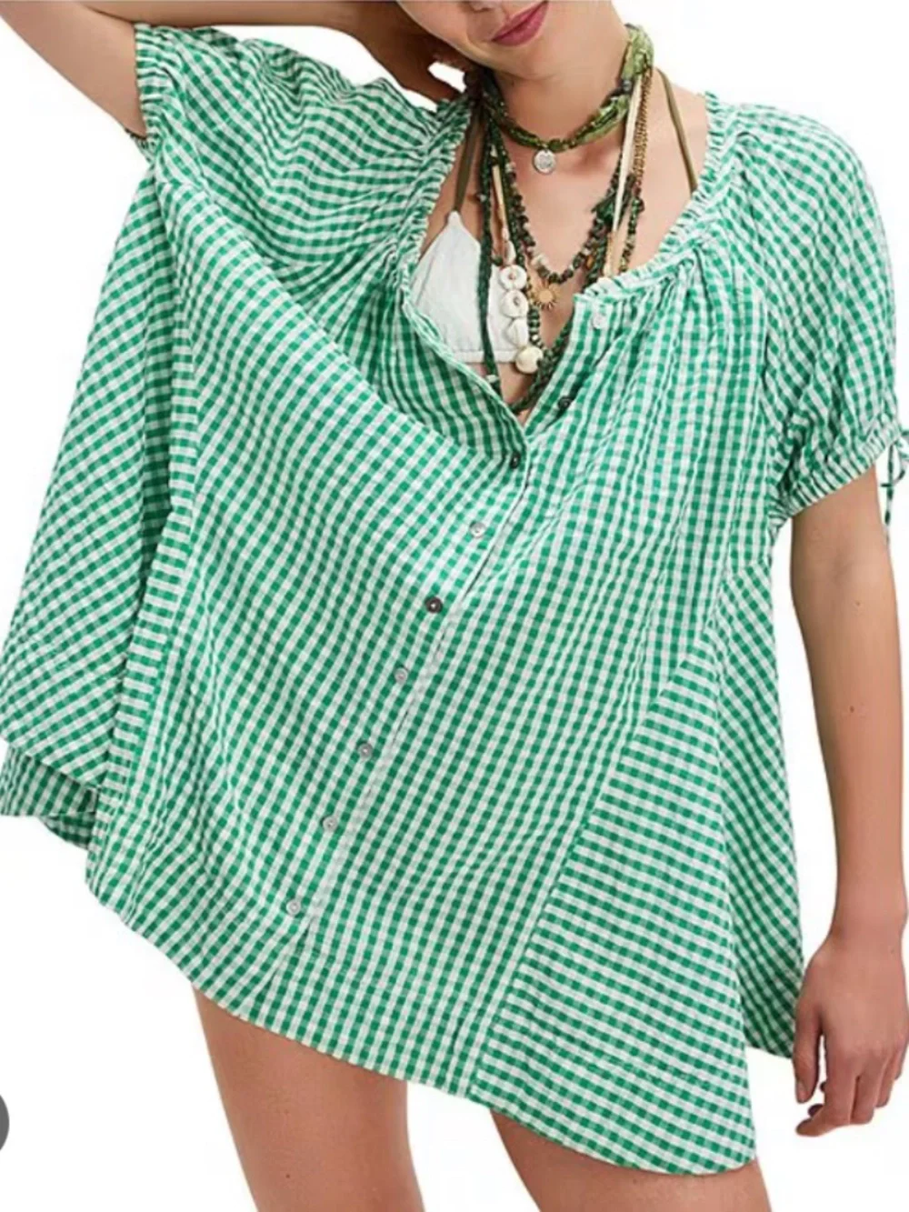 Free People Farley Gingham Tunic in Green